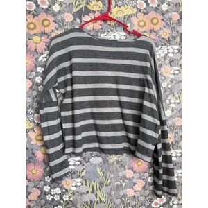Banana Republic Striped Cropped Sweater Womens XS Long Sleeve Casual Gray Light